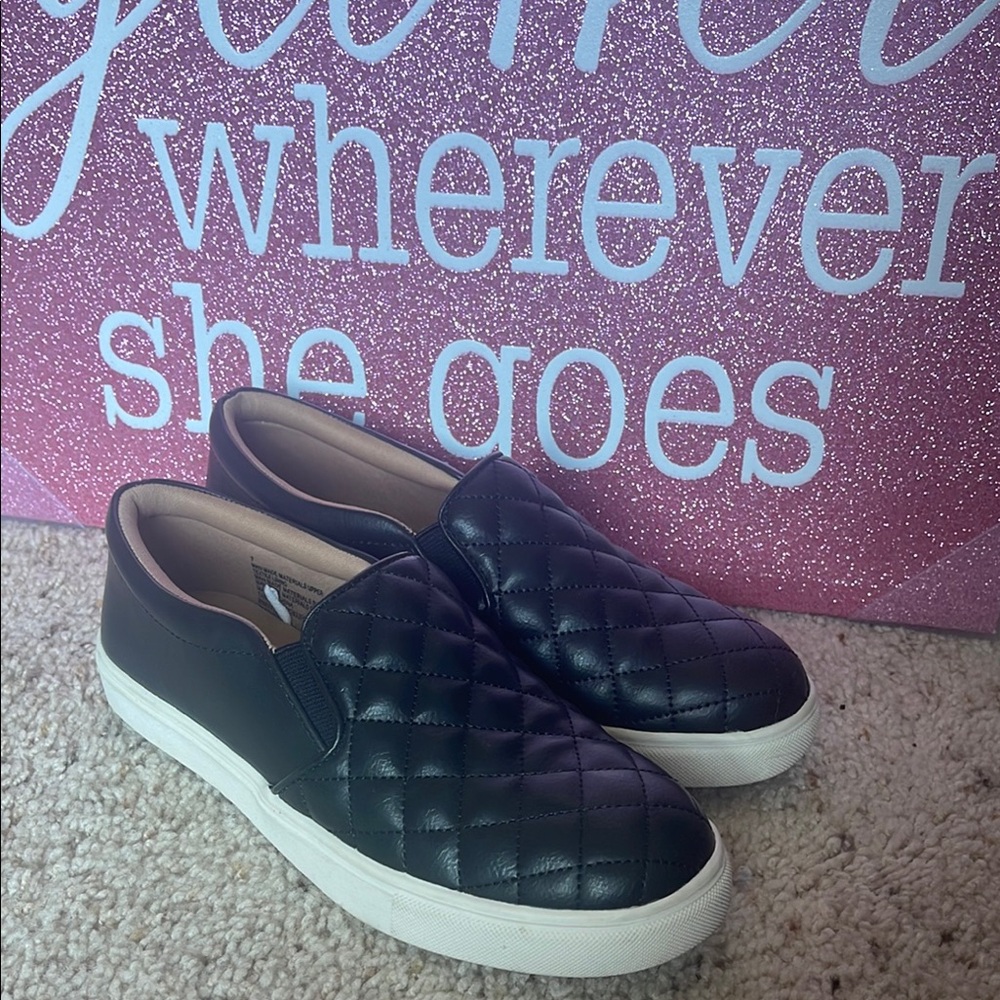 Quilted Black Slip-On Sneakers